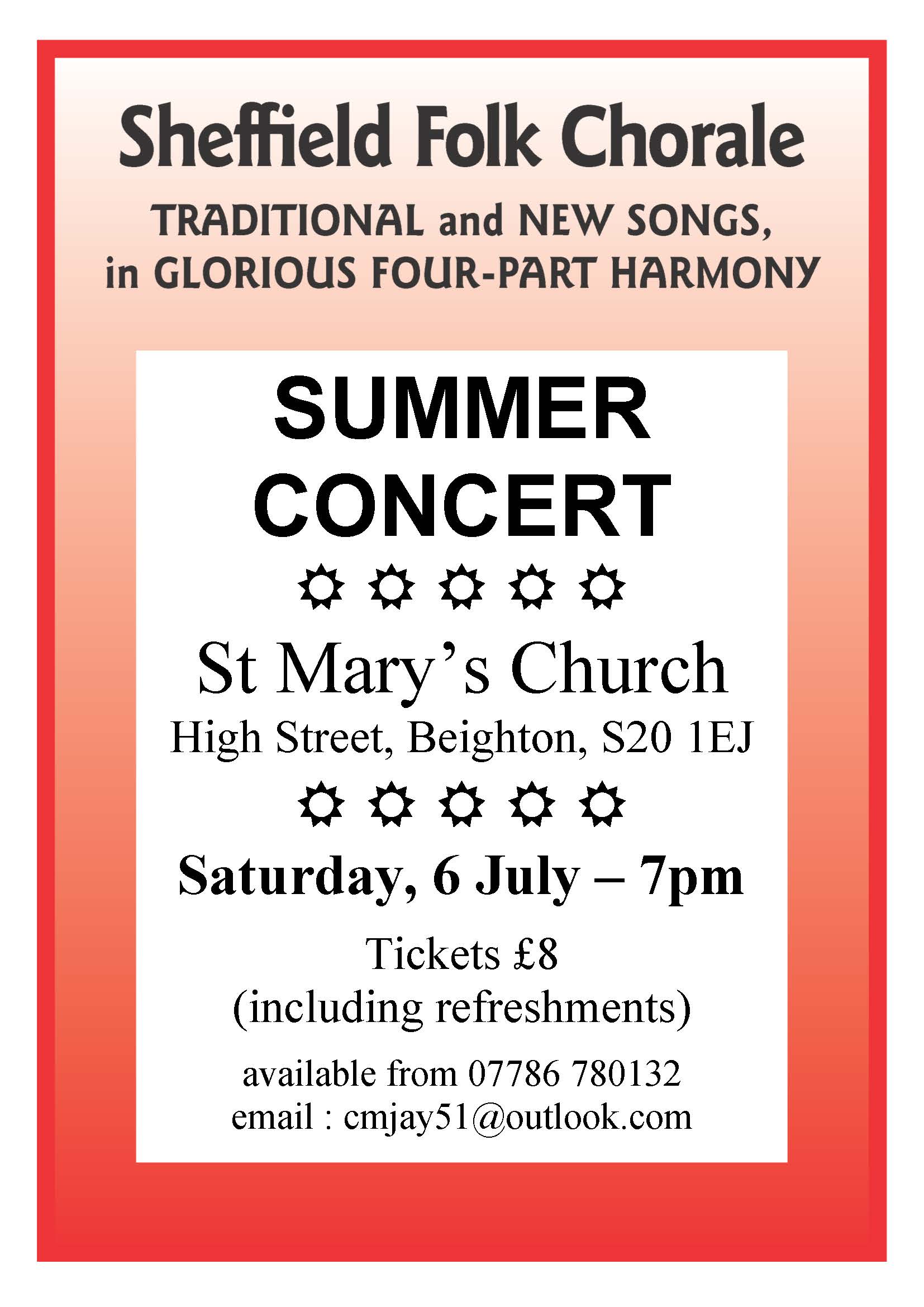 Sheffield Folk Chorale poster for 6th July 2024