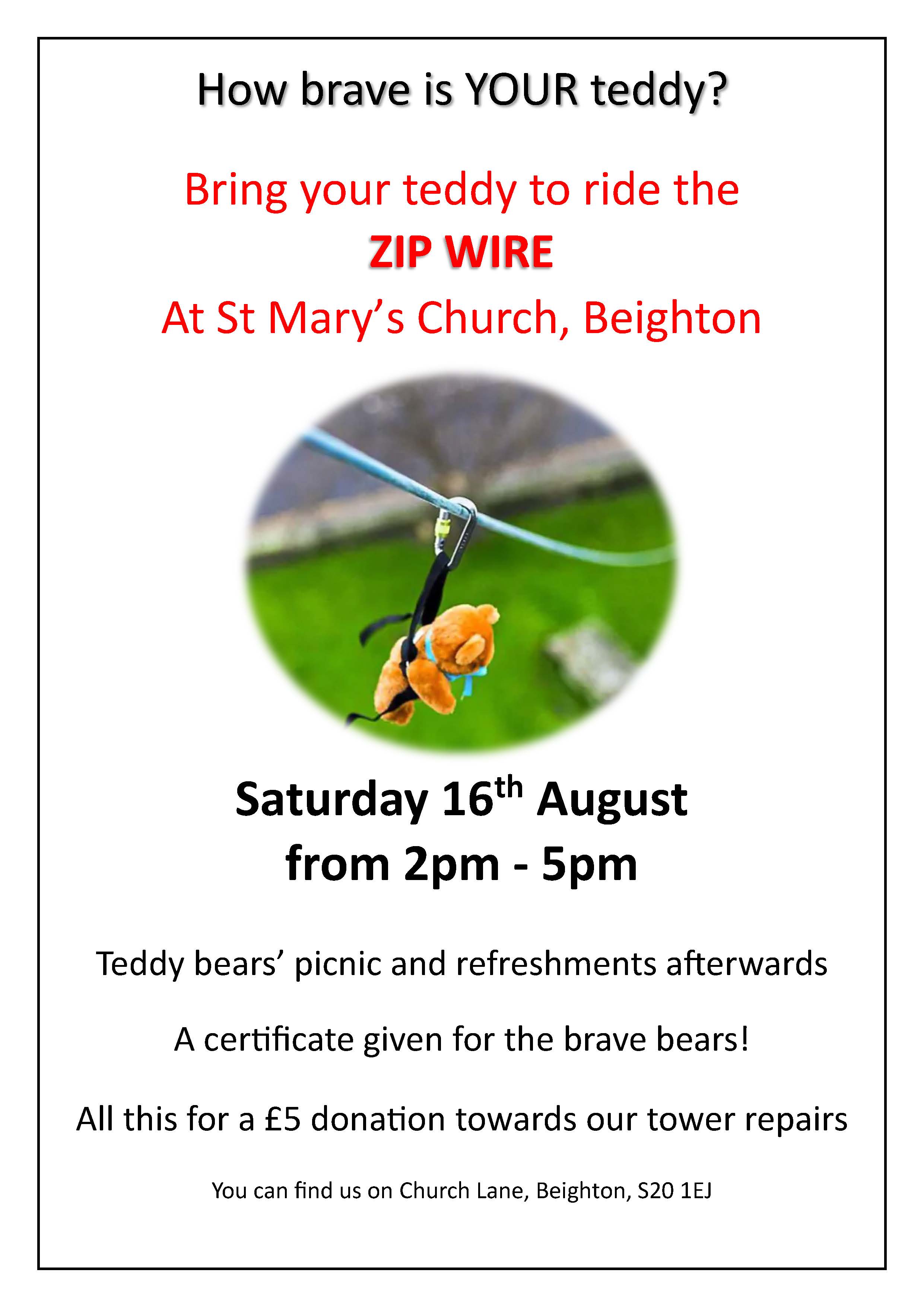 Teddy Bear Zip Wire Event 16 August