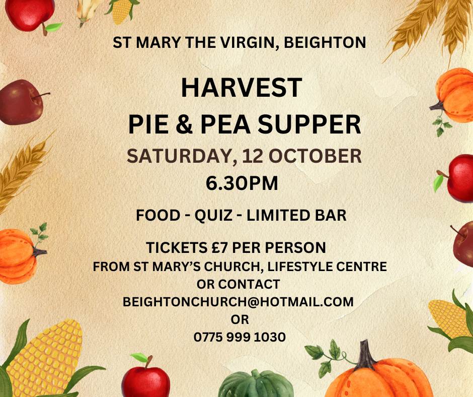 Poster for Harvest Supper, 12th October, 6.30 pm, Tickets from Church or Lifestyle Centre